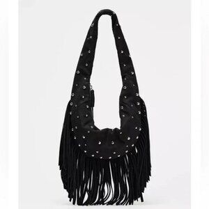 ZARA OVAL FRINGED STUDDED BAG
